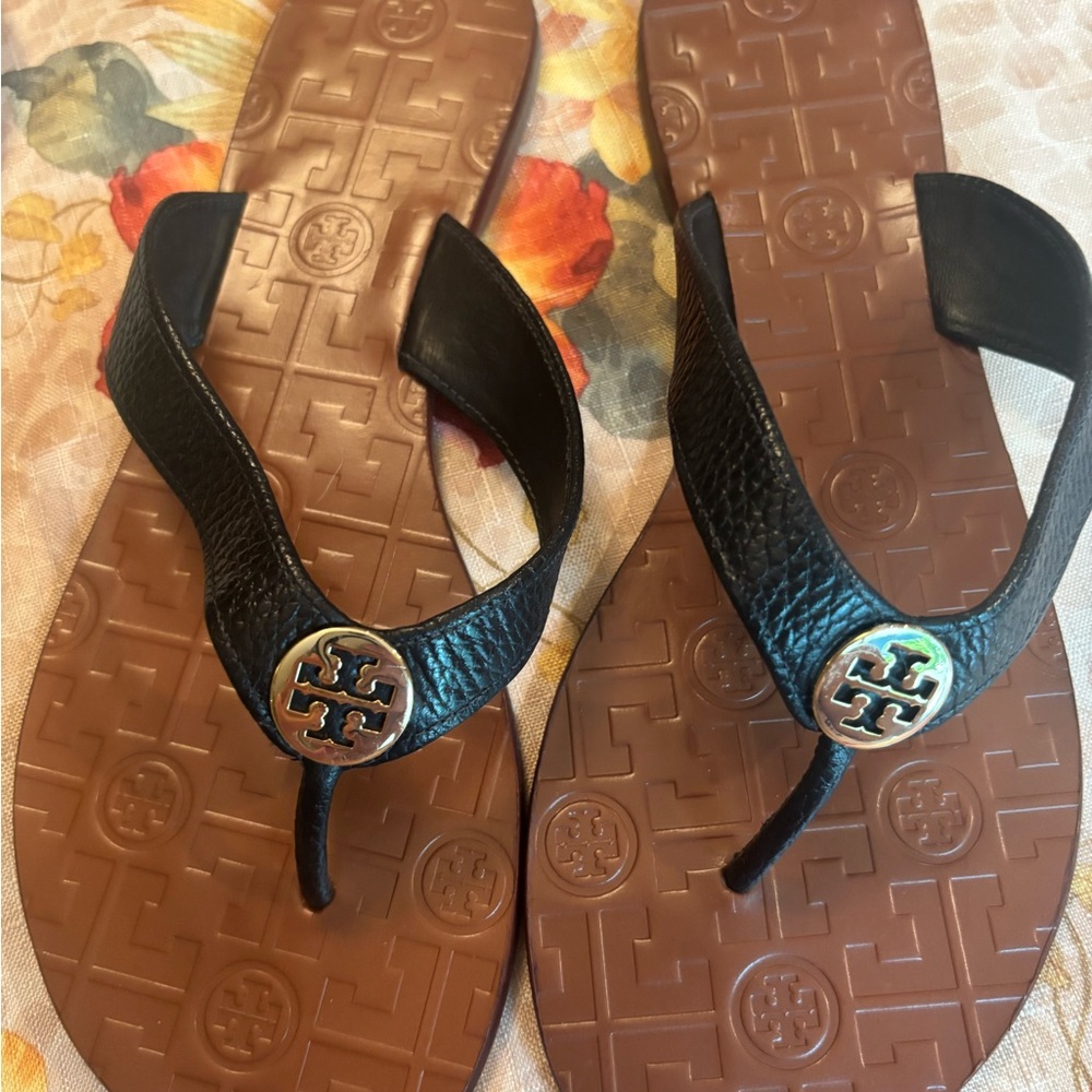 Tory Burch Black and Brown Flip Flops NIB